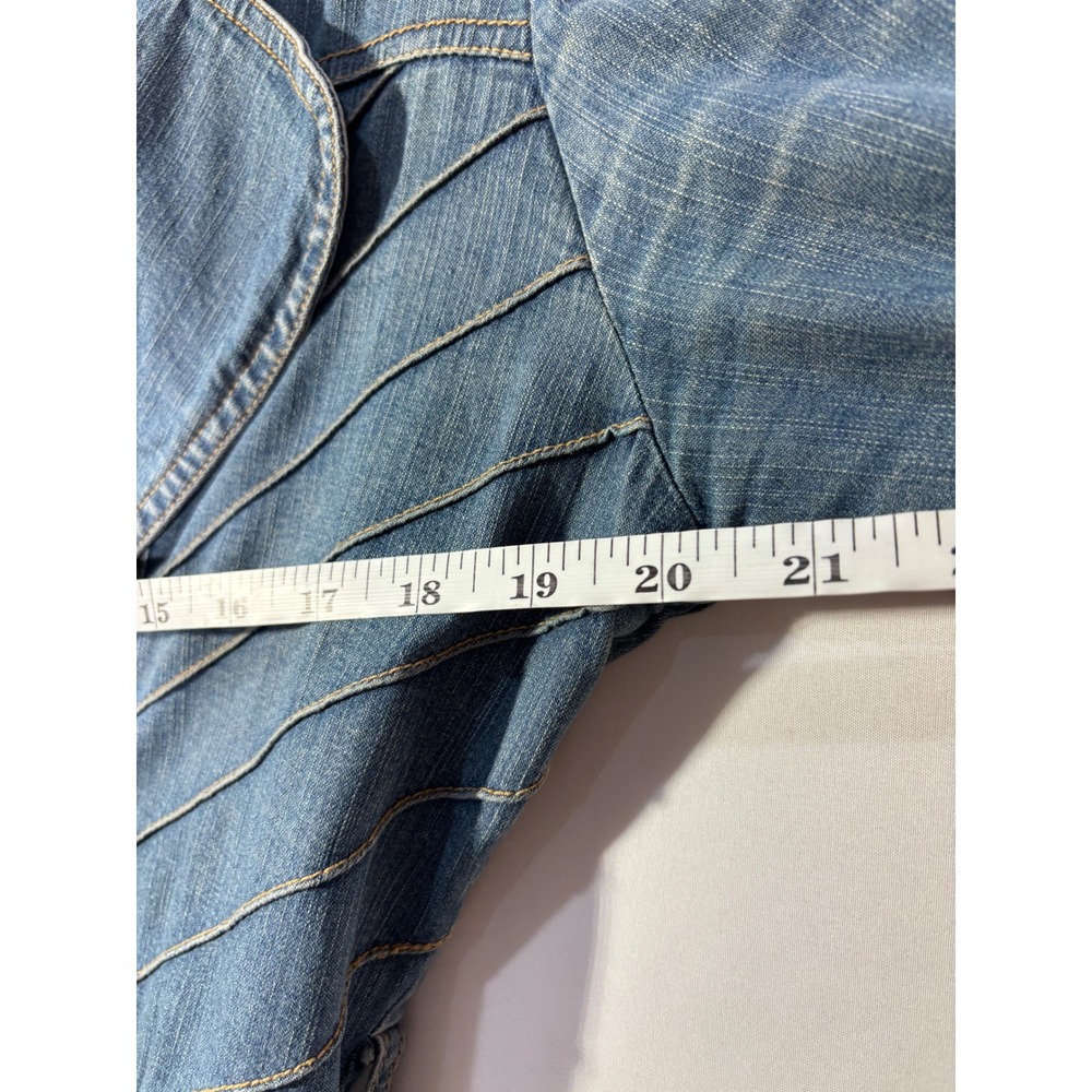 Retro Boho Tulle Denim Stitched Blazer Jacket Womens Small Blue - Picture 6 of 8